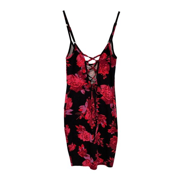 Asos Design Mini Dress Size 00 Floral Cami Lace Up Back Black Red Bohemian NEW - Picture 3 of 10